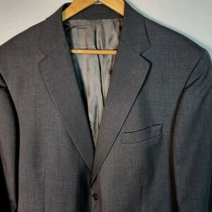 Tom James Wool Suit Jacket Mens 44L Charcoal Gray Sharkskin Career Business Work